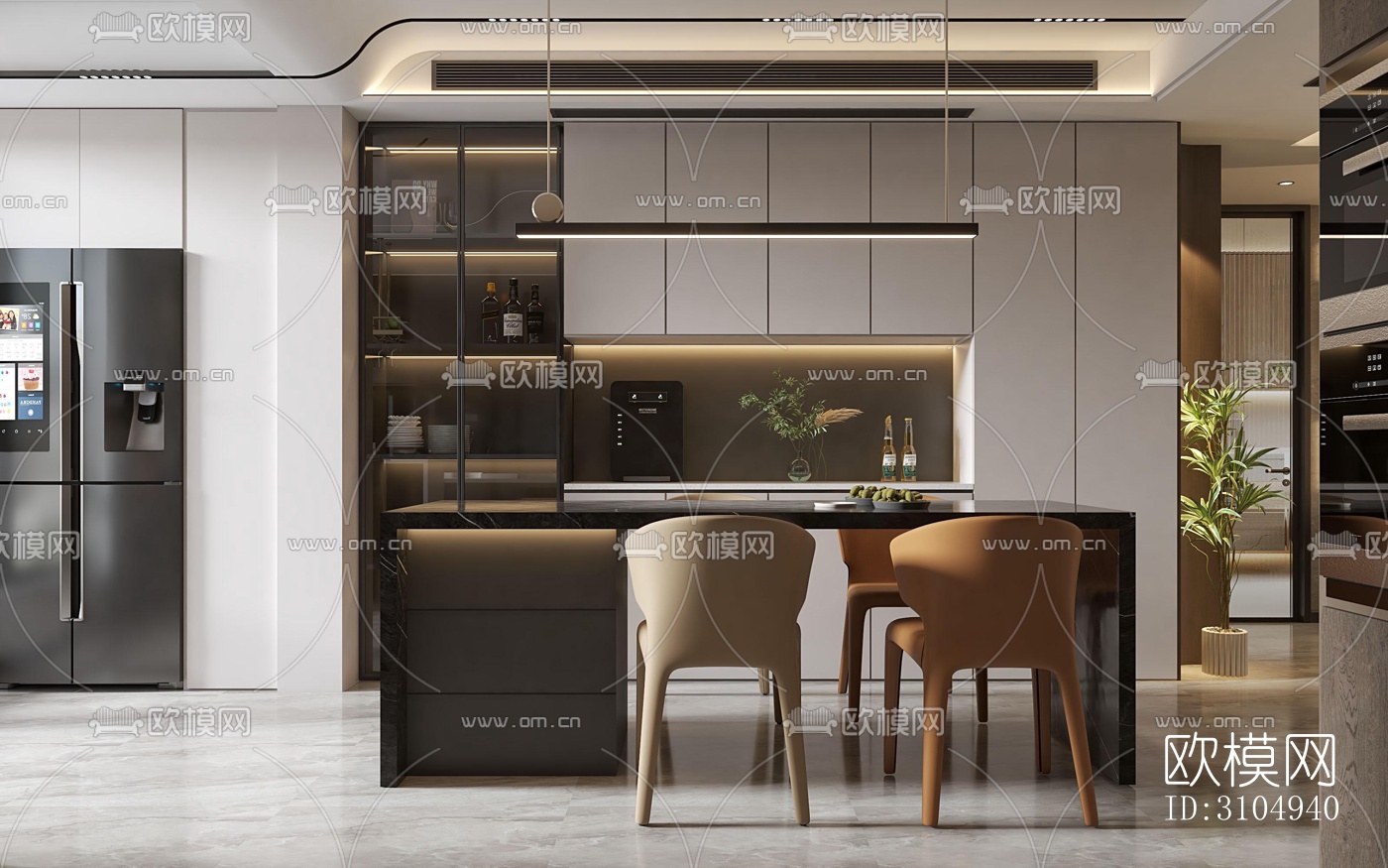 现代厨房效果图下载（渲染图1）