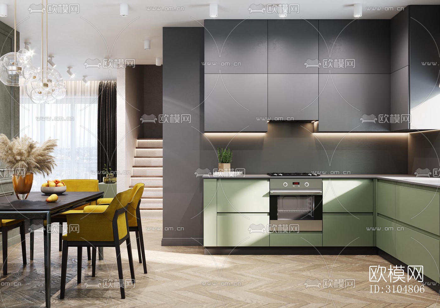 北欧厨房效果图下载（渲染图3）
