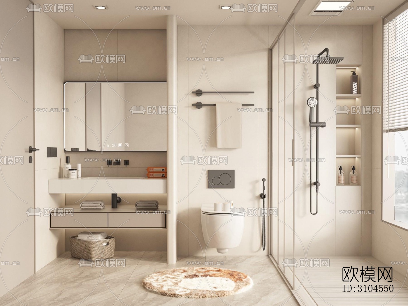 奶油风卫生间效果图下载（渲染图5）