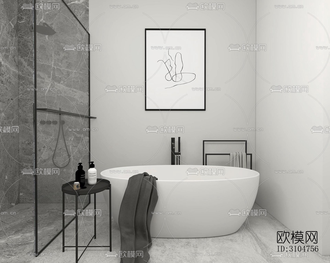 高级灰卫生间效果图下载（渲染图5）