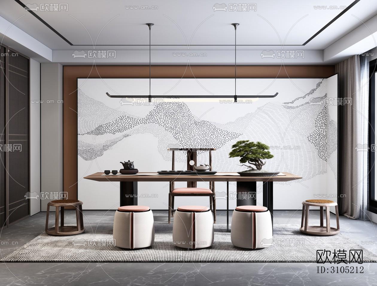 新中式茶室效果图下载（渲染图4）