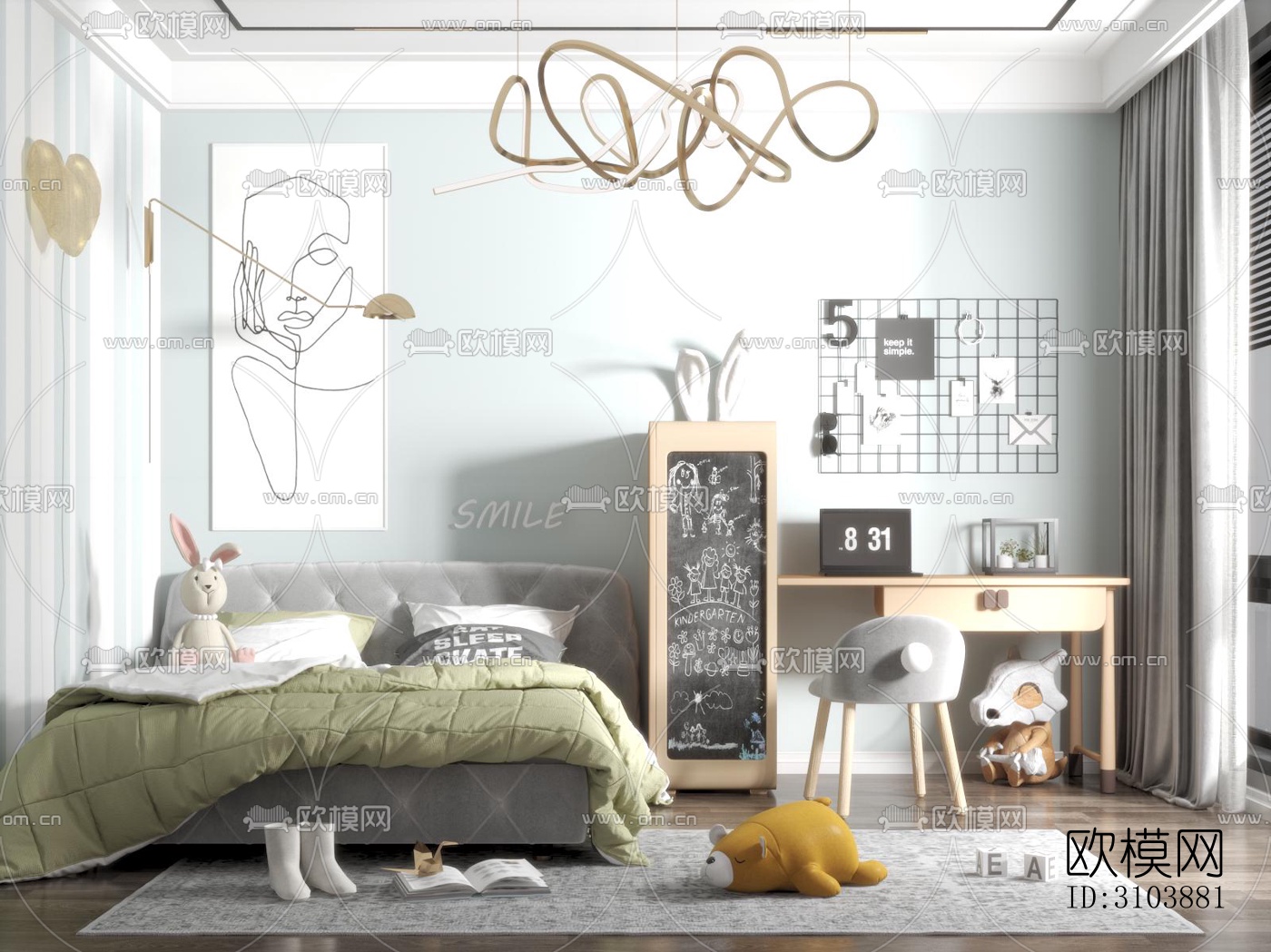 北欧儿童房效果图下载（渲染图5）