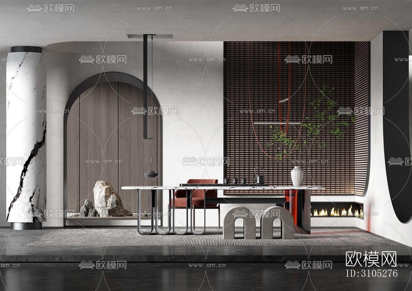 新中式茶室效果图下载(渲染图1)