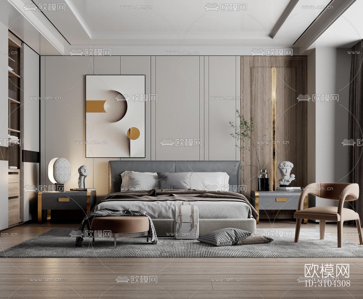 现代卧室效果图下载（渲染图5）