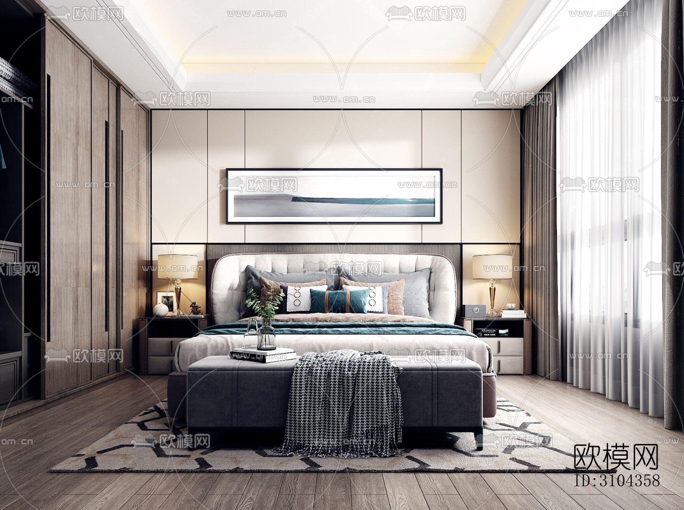 现代卧室效果图下载（渲染图5）