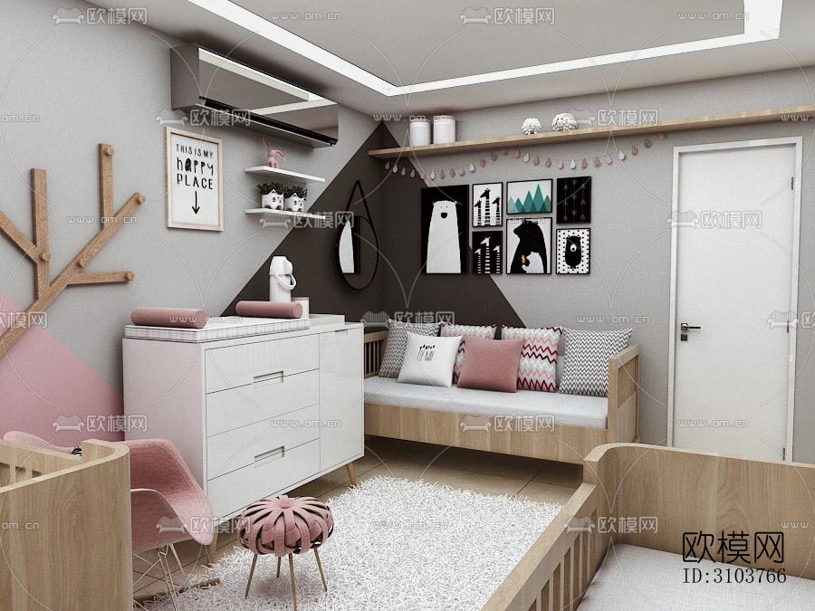 北欧儿童房效果图下载（渲染图3）
