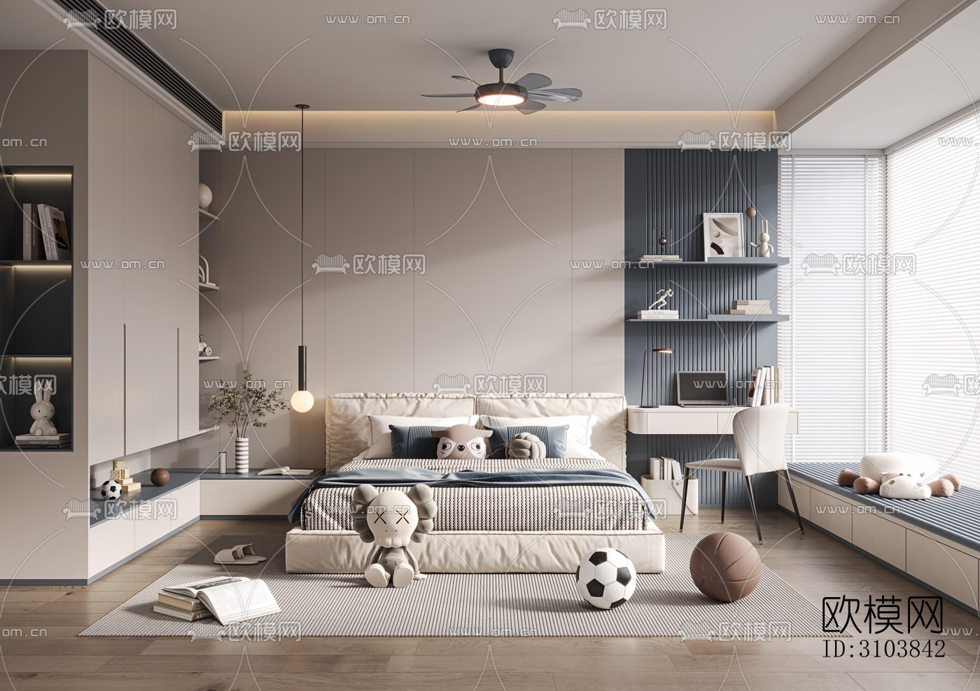 北欧儿童房效果图下载（渲染图3）