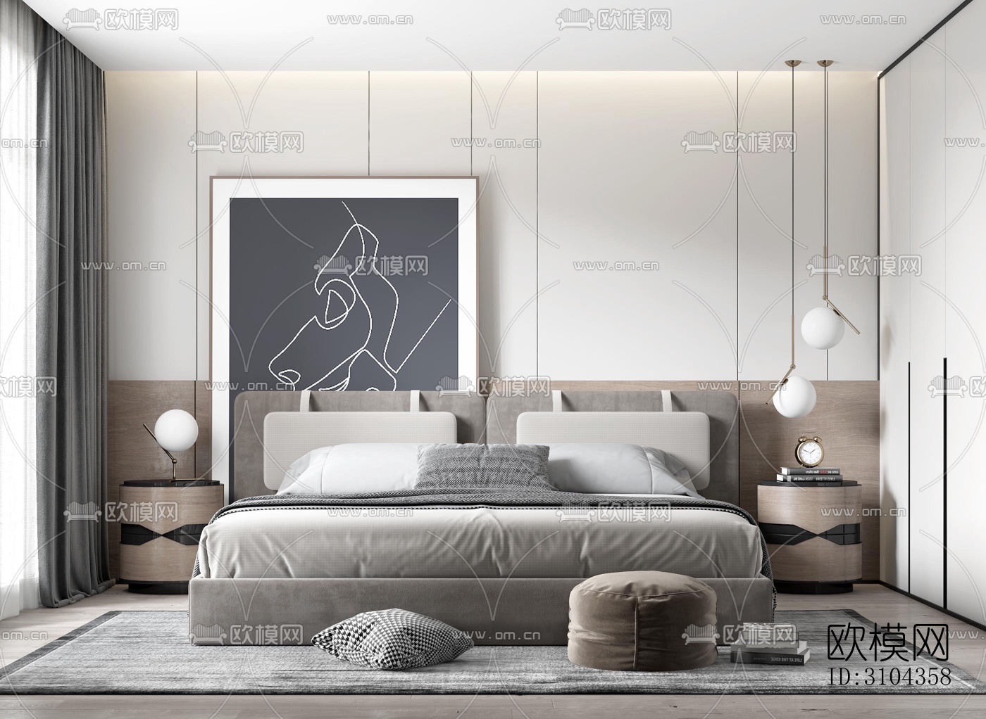 现代卧室效果图下载（渲染图4）