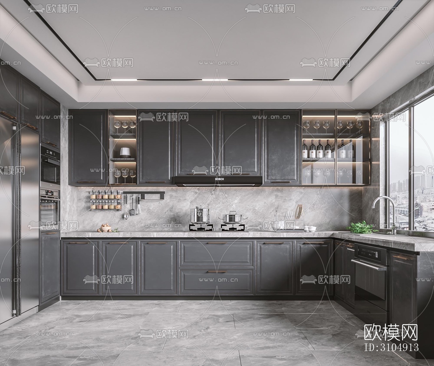 欧式厨房效果图下载（渲染图4）
