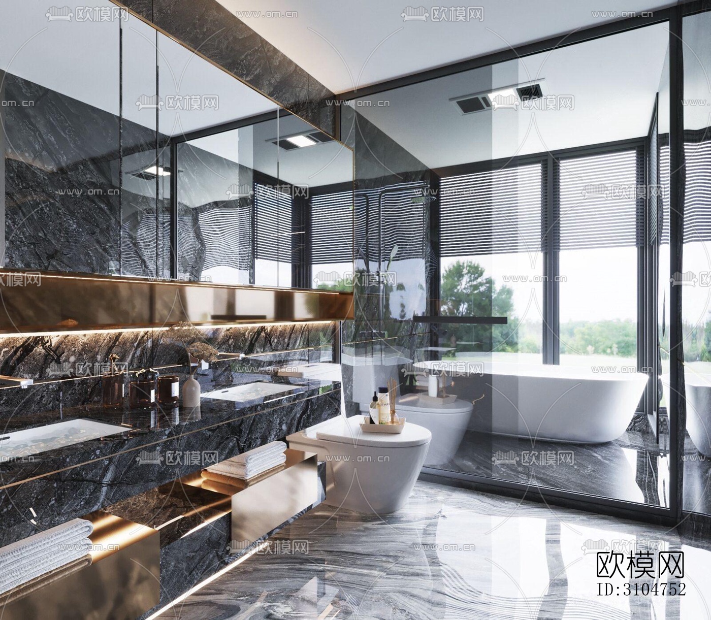 高级灰卫生间效果图下载（渲染图5）