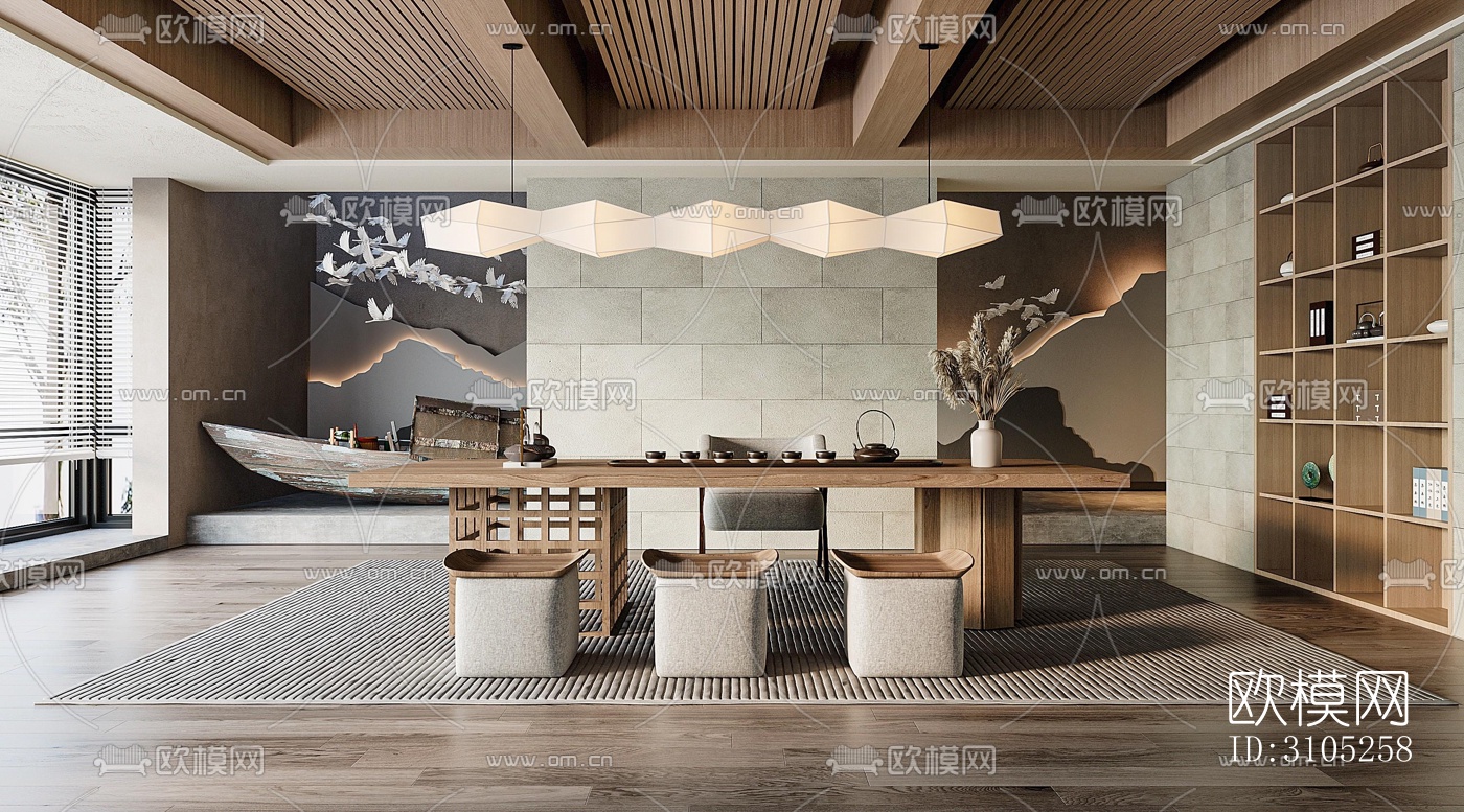 新中式茶室效果图下载（渲染图5）