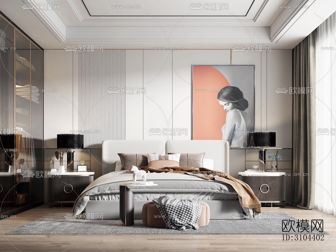 现代卧室效果图下载（渲染图3）
