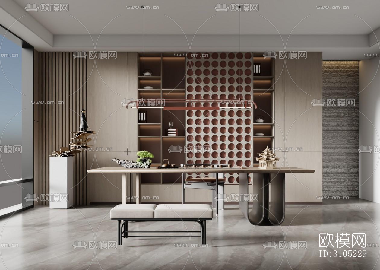 新中式茶室效果图下载（渲染图2）