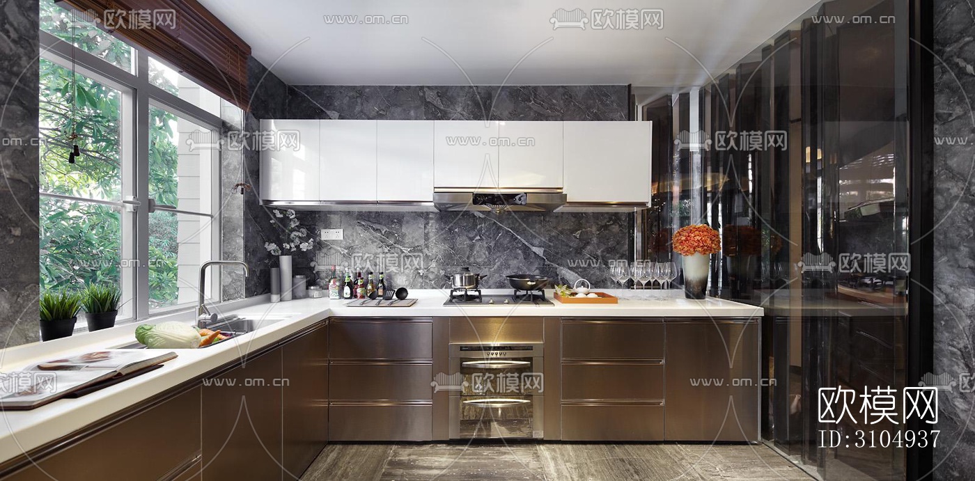 现代厨房效果图下载（渲染图2）
