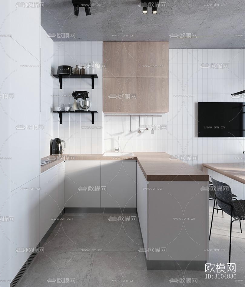 北欧厨房效果图下载（渲染图4）