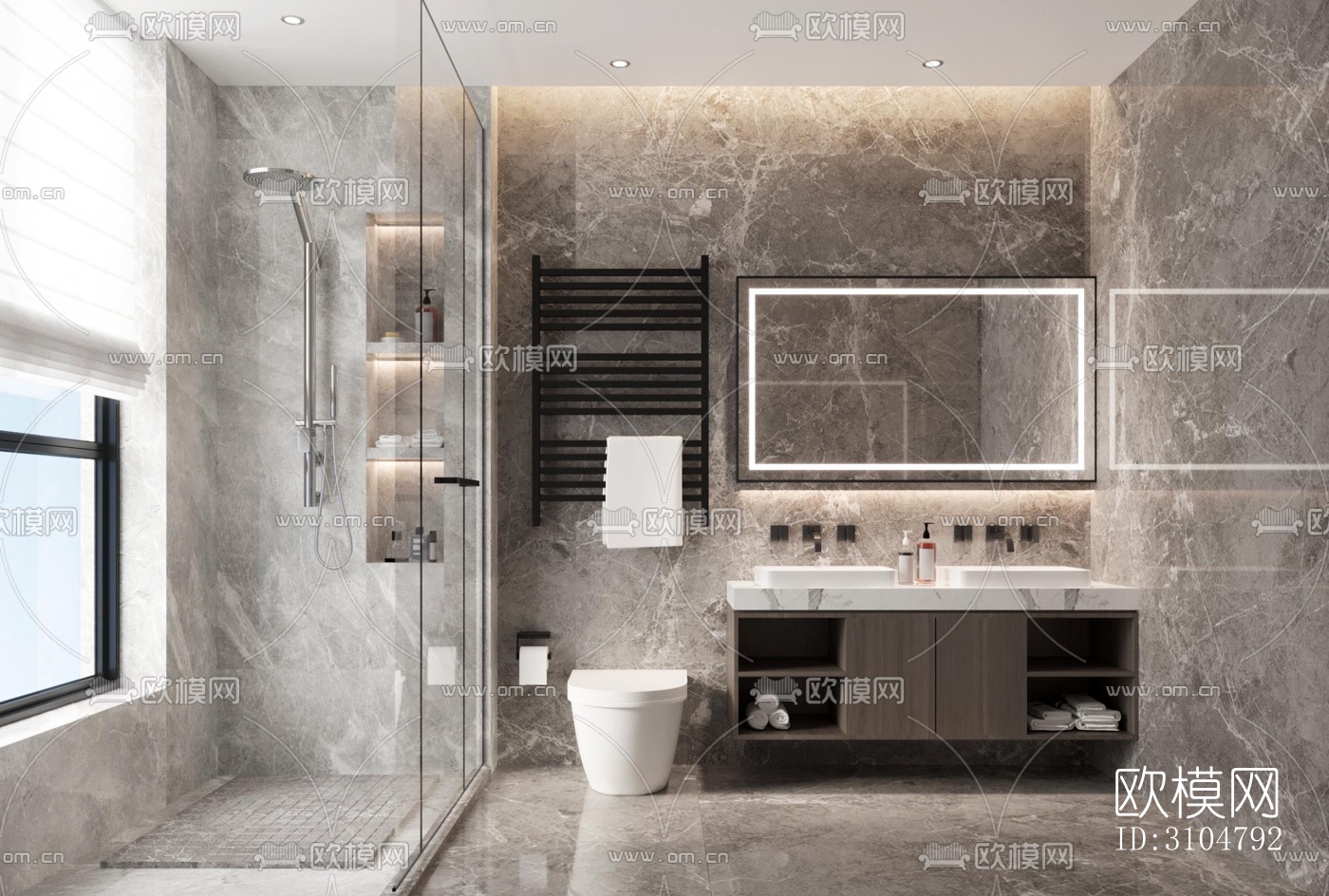 高级灰卫生间效果图下载（渲染图4）