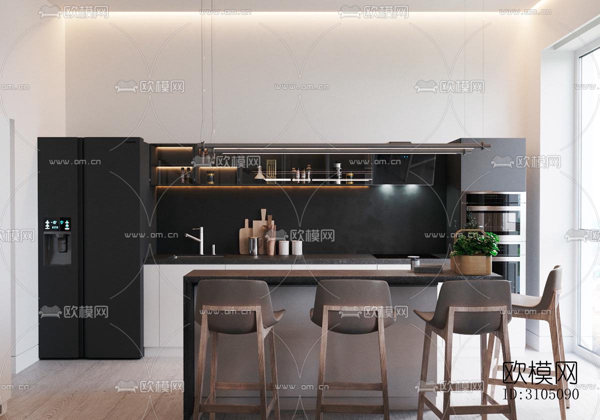 高级灰厨房效果图下载（渲染图4）