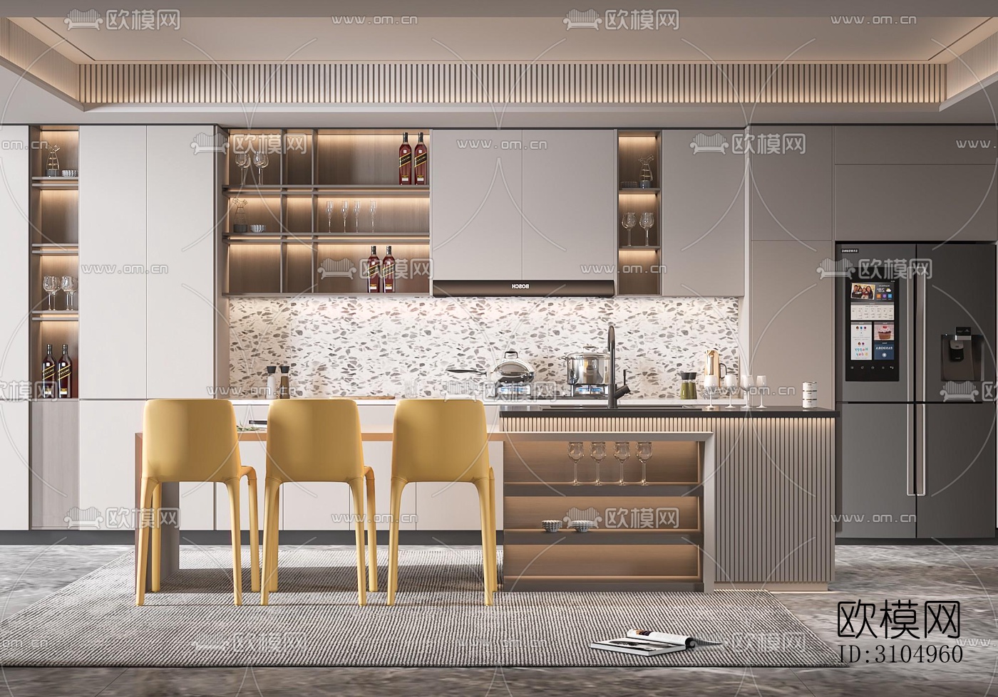 现代厨房效果图下载（渲染图3）