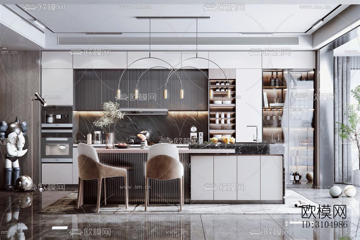 现代厨房效果图下载（渲染图4）