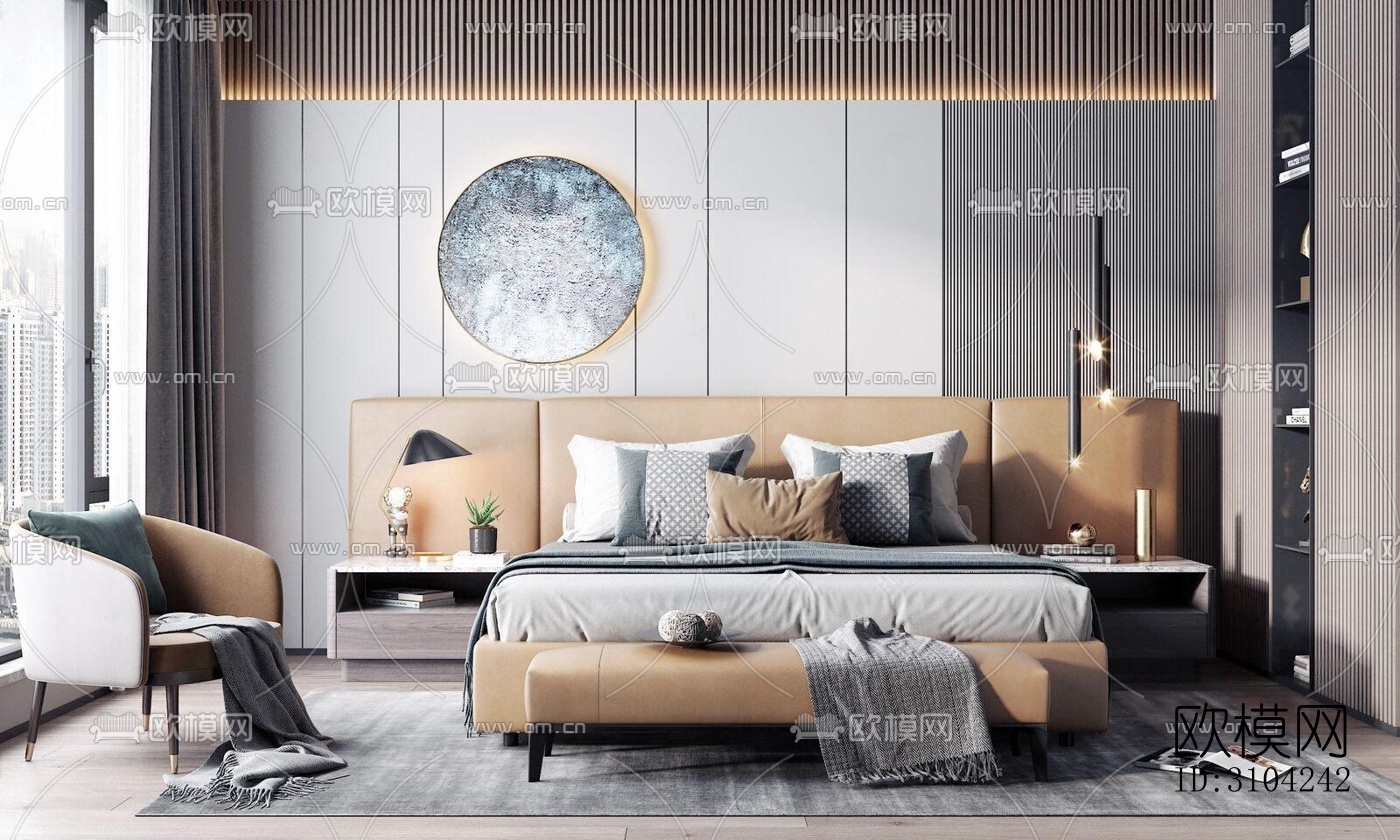 现代卧室效果图下载（渲染图1）