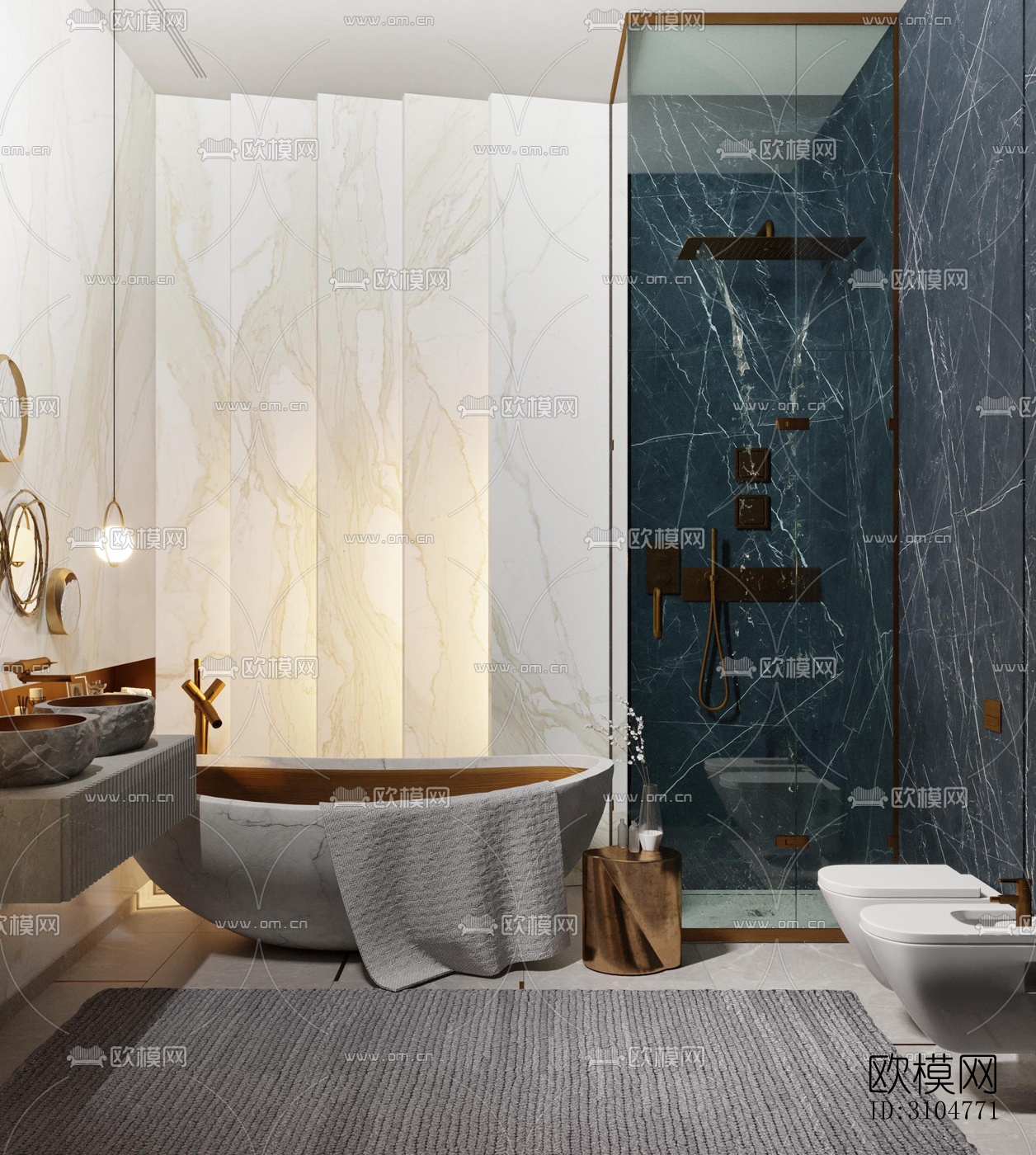 高级灰卫生间效果图下载（渲染图2）