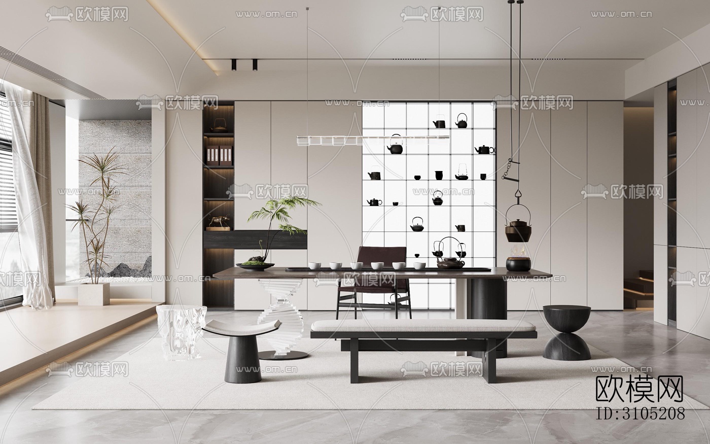 新中式茶室效果图下载（渲染图1）