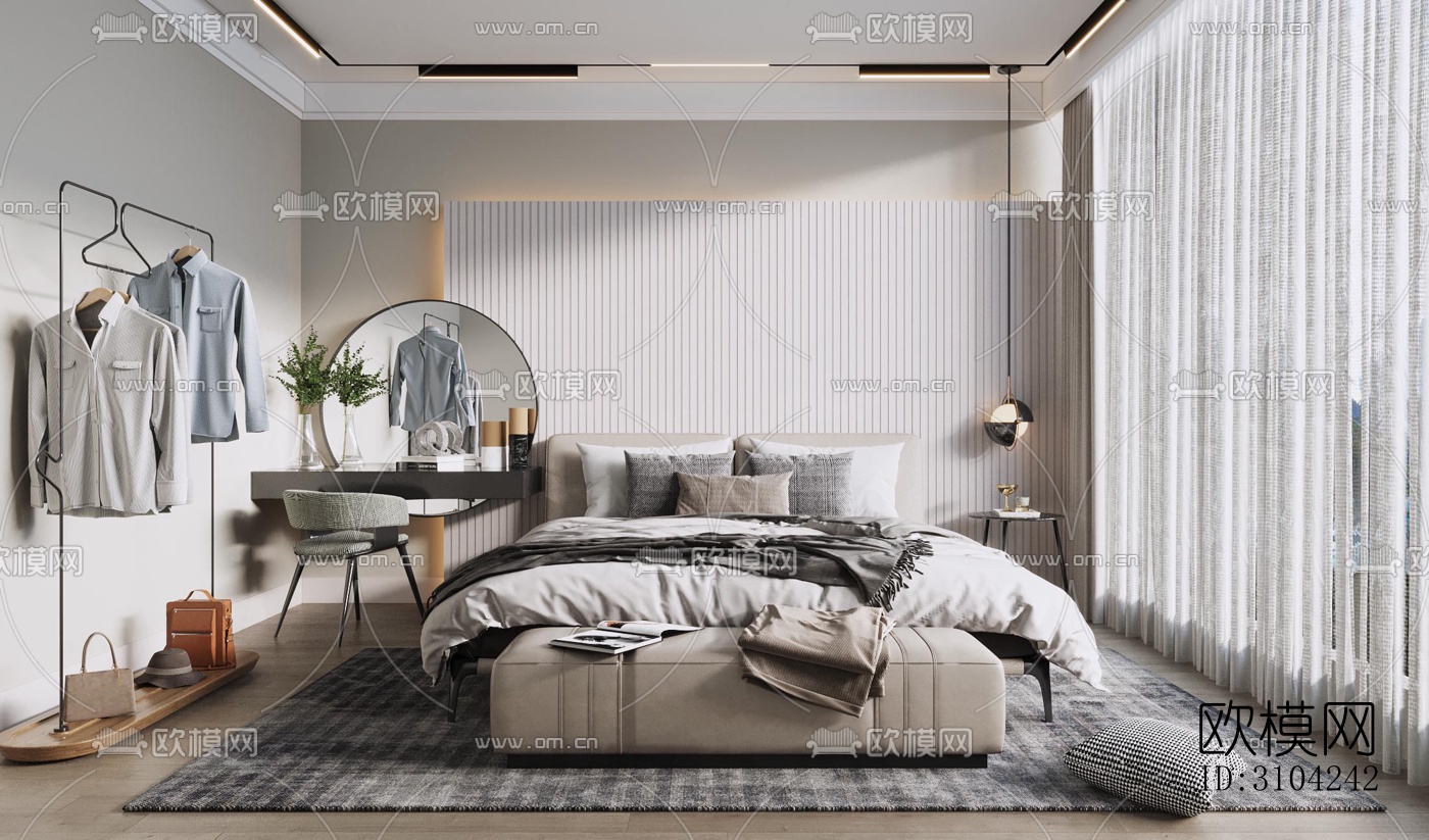 现代卧室效果图下载（渲染图3）