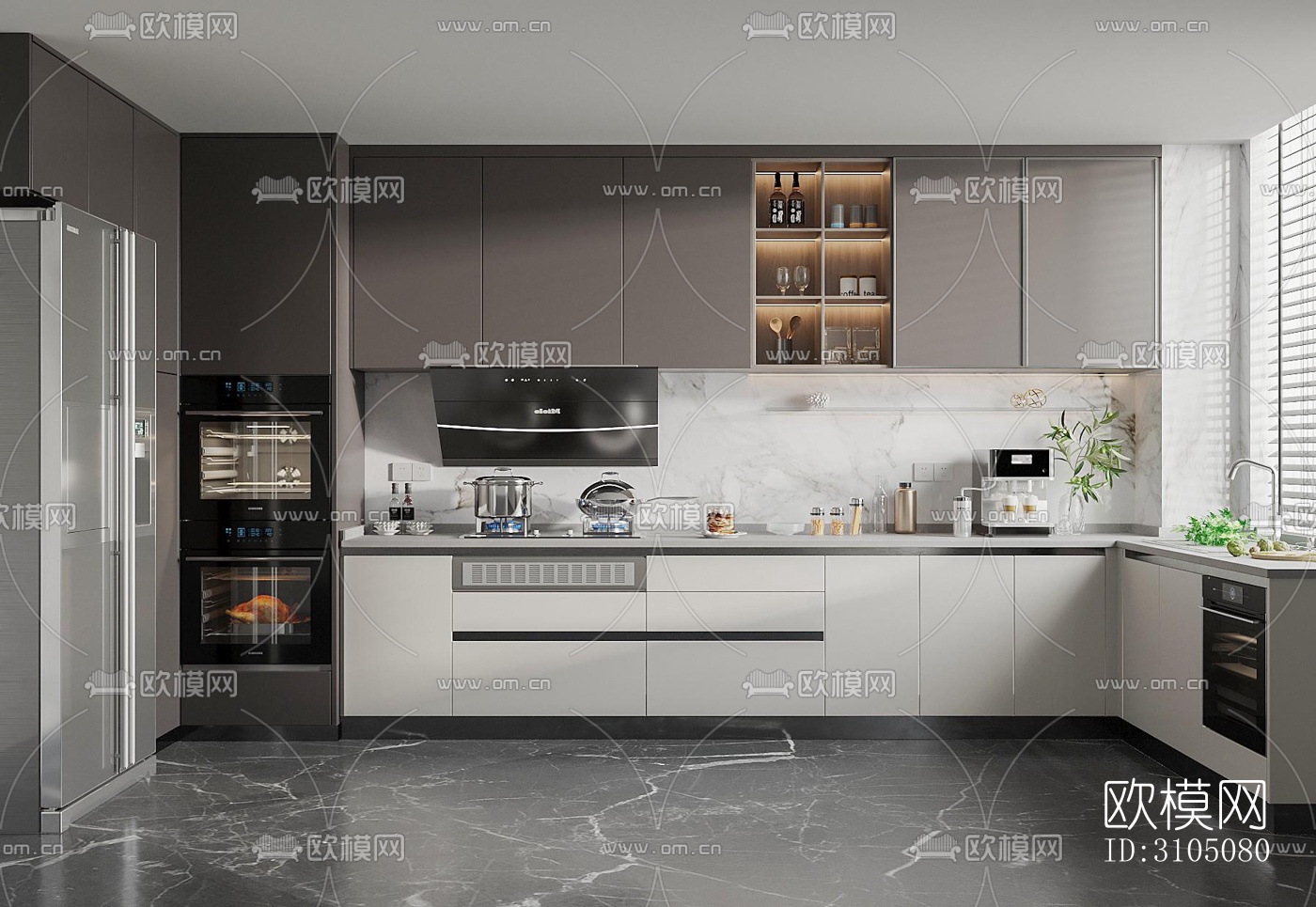 高级灰厨房效果图下载（渲染图5）