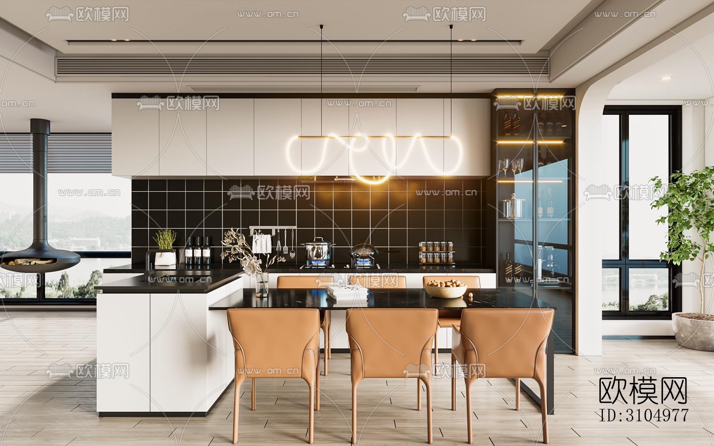 现代厨房效果图下载（渲染图4）