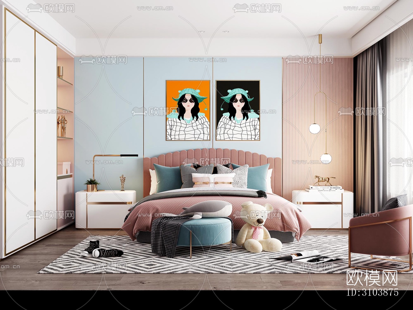 北欧儿童房效果图下载（渲染图2）