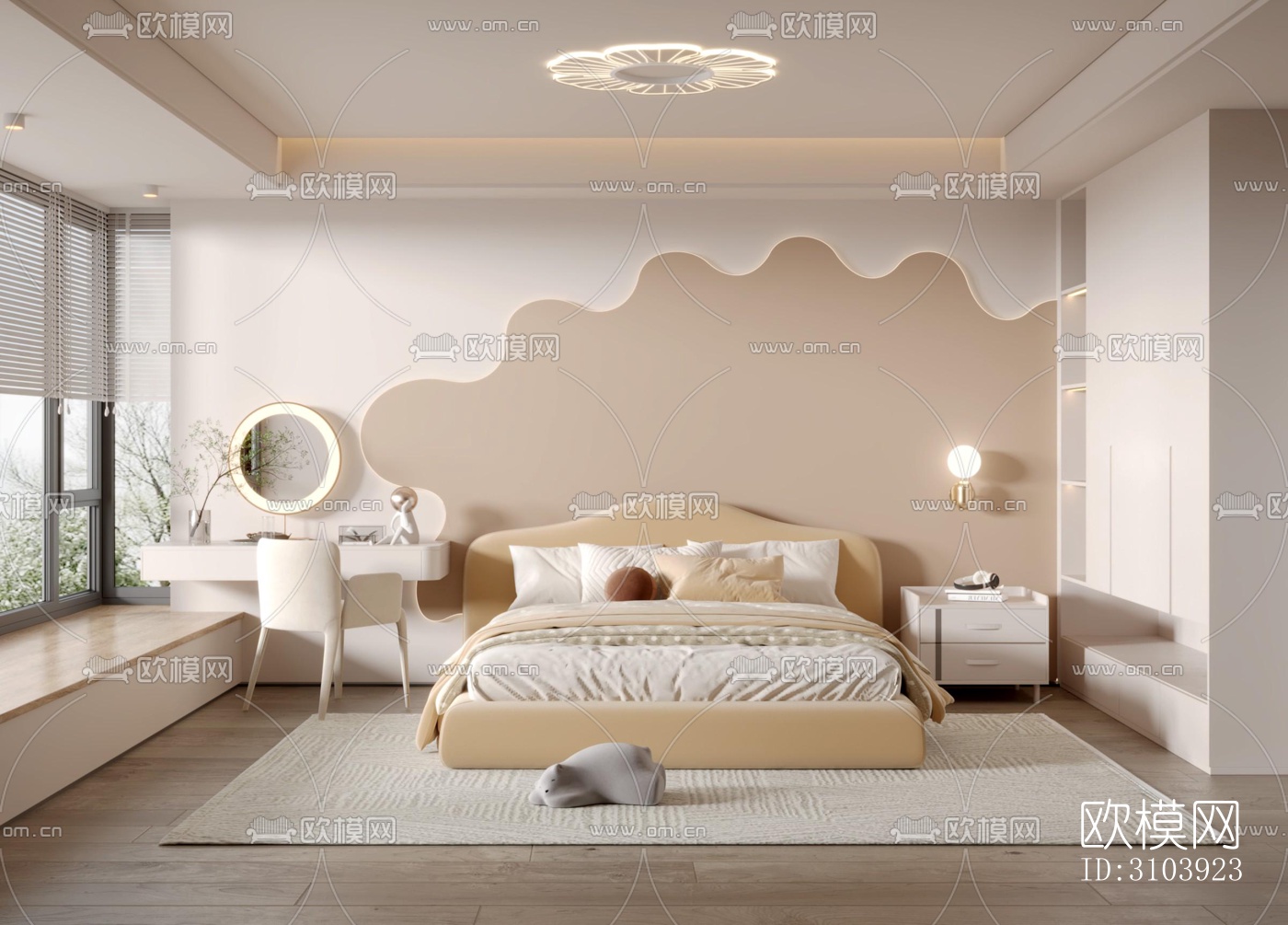 奶油风儿童房效果图下载（渲染图1）