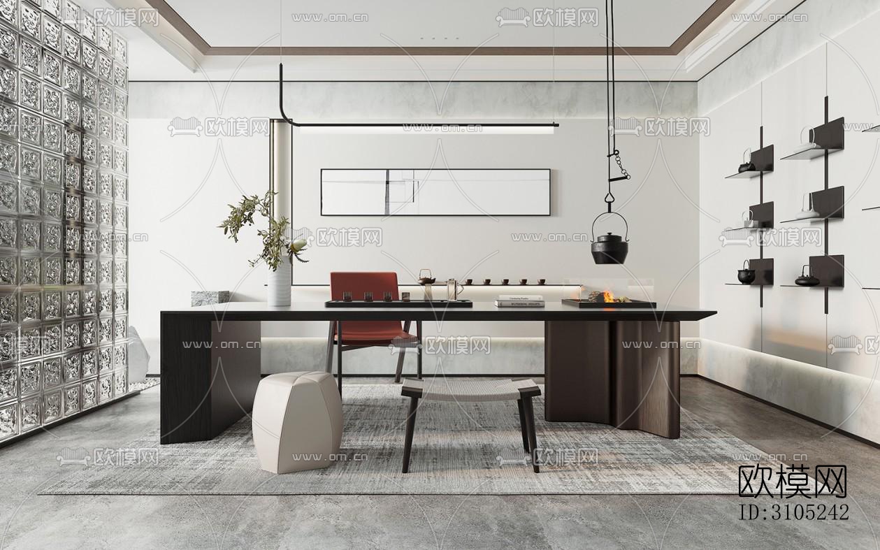 新中式茶室效果图下载（渲染图3）