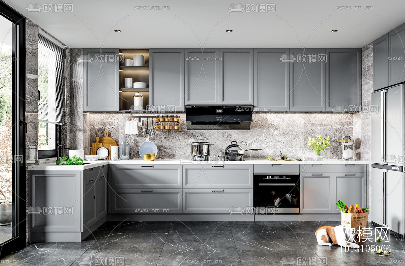 美式厨房效果图下载（渲染图4）
