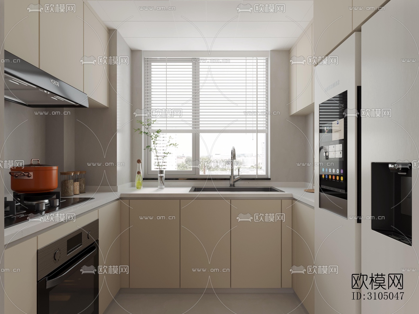 现代厨房效果图下载（渲染图1）