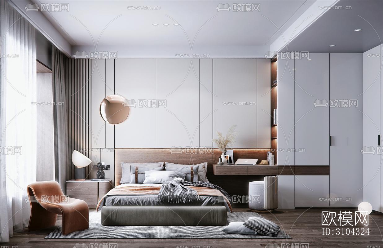 现代卧室效果图下载（渲染图2）