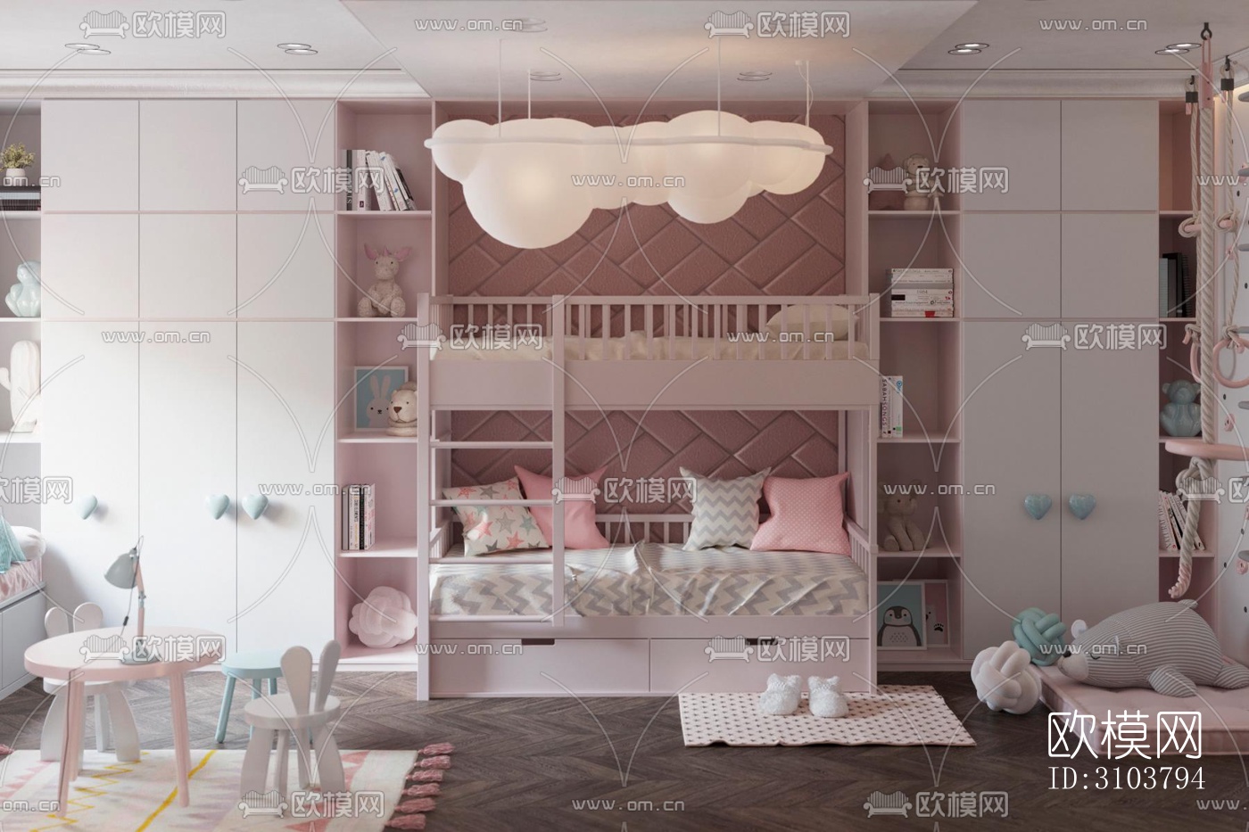 北欧儿童房效果图下载（渲染图1）