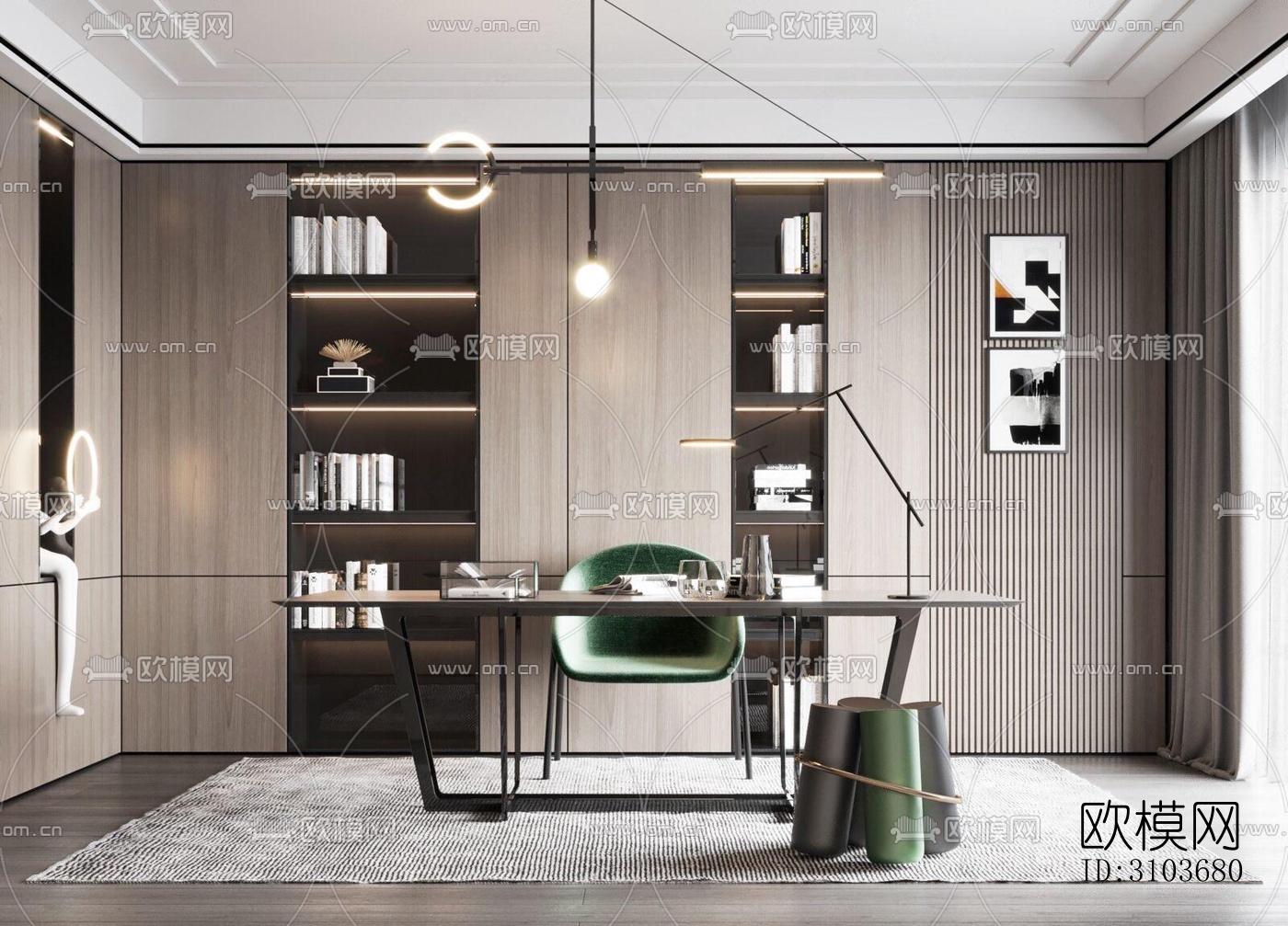 现代书房效果图下载（渲染图1）