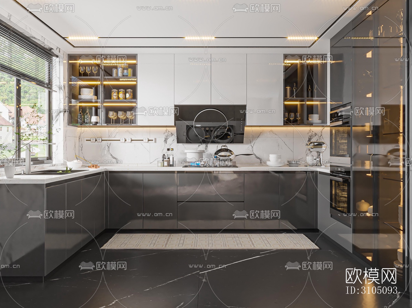 高级灰厨房效果图下载（渲染图5）