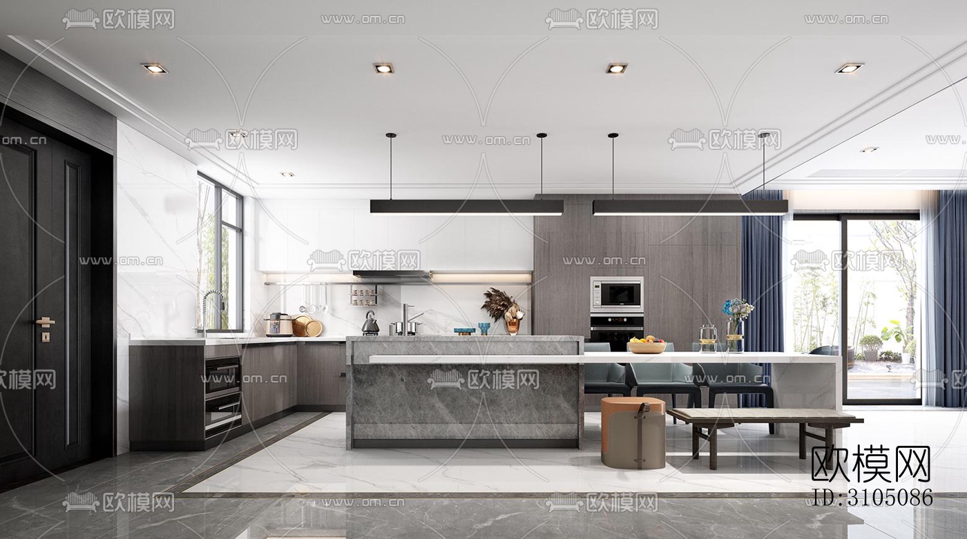 高级灰厨房效果图下载（渲染图5）