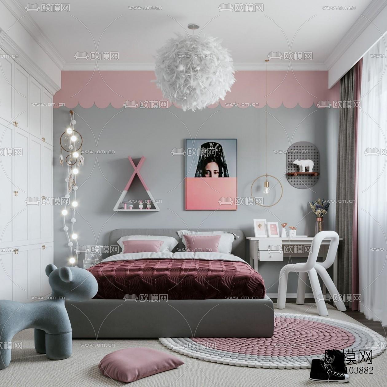 北欧儿童房效果图下载（渲染图2）