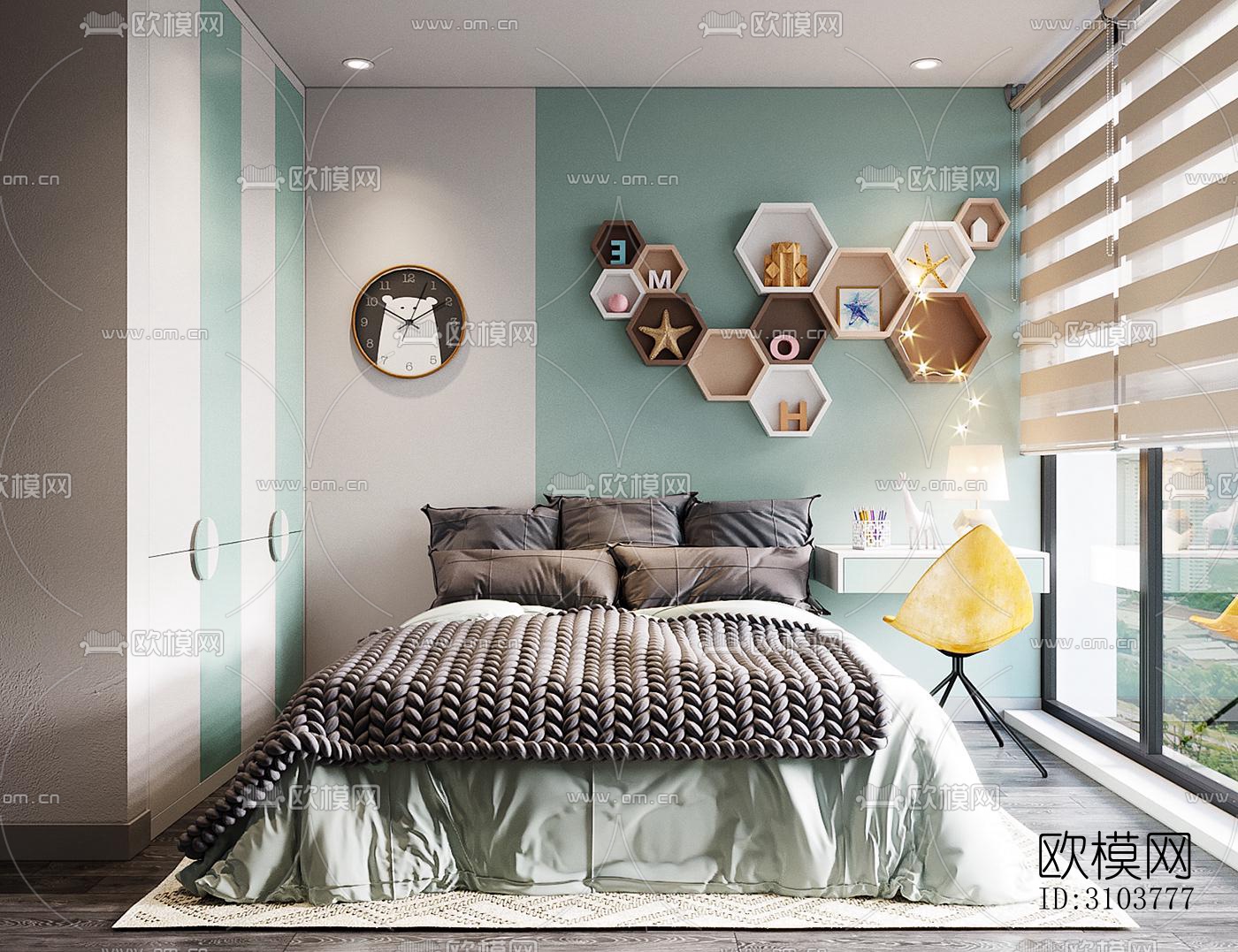 北欧儿童房效果图下载（渲染图1）