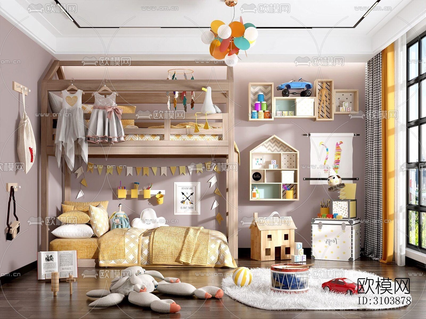 北欧儿童房效果图下载（渲染图4）