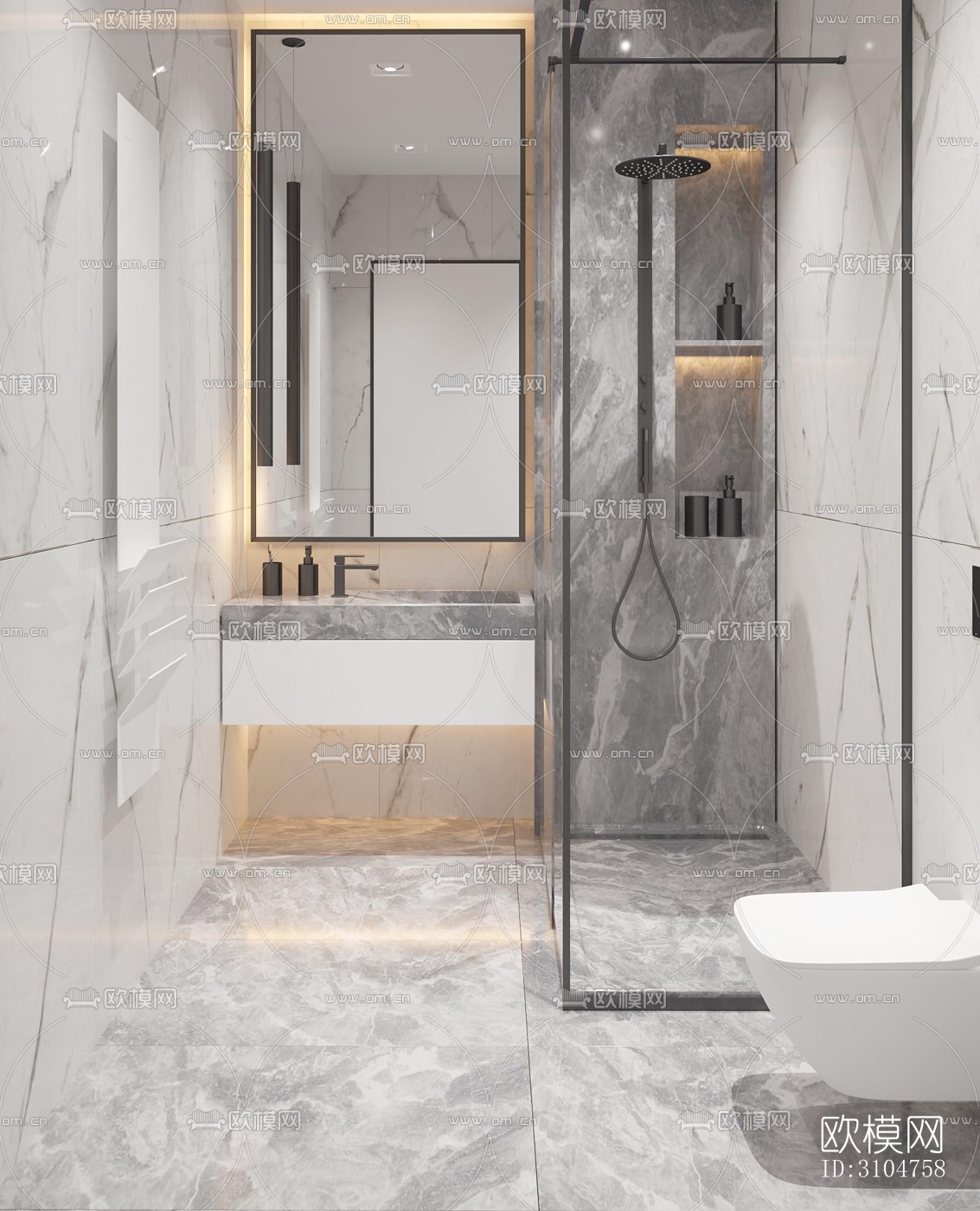 高级灰卫生间效果图下载（渲染图1）