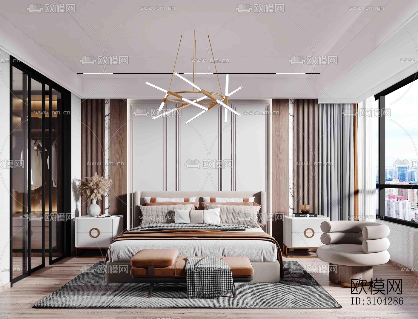 现代卧室效果图下载（渲染图3）