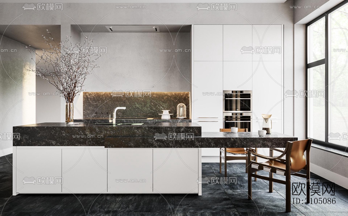 高级灰厨房效果图下载（渲染图1）