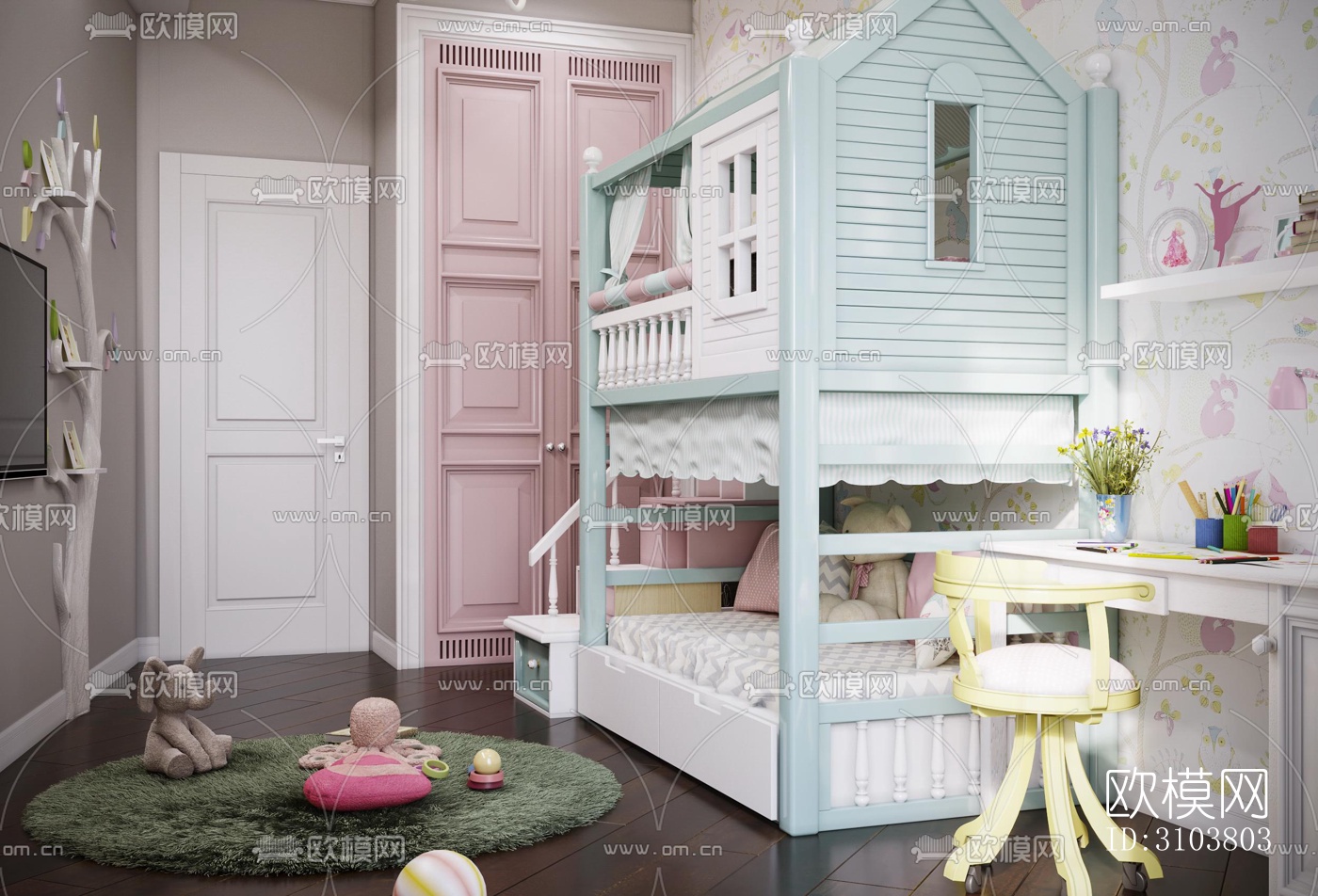 北欧儿童房效果图下载（渲染图2）