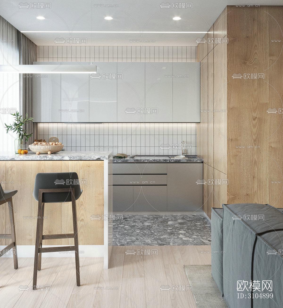 日式厨房效果图下载（渲染图1）