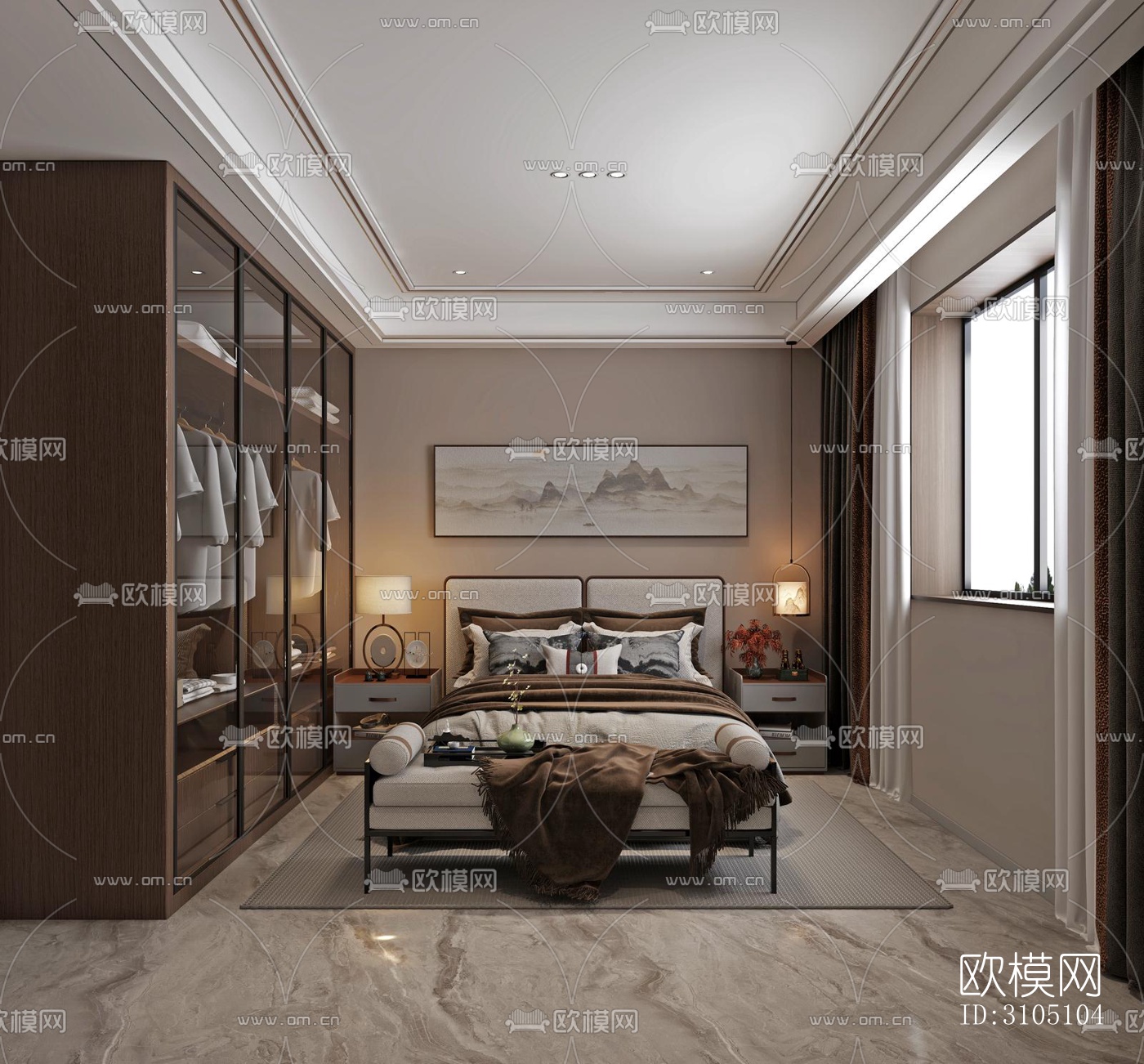 新中式平层效果图下载（渲染图9）