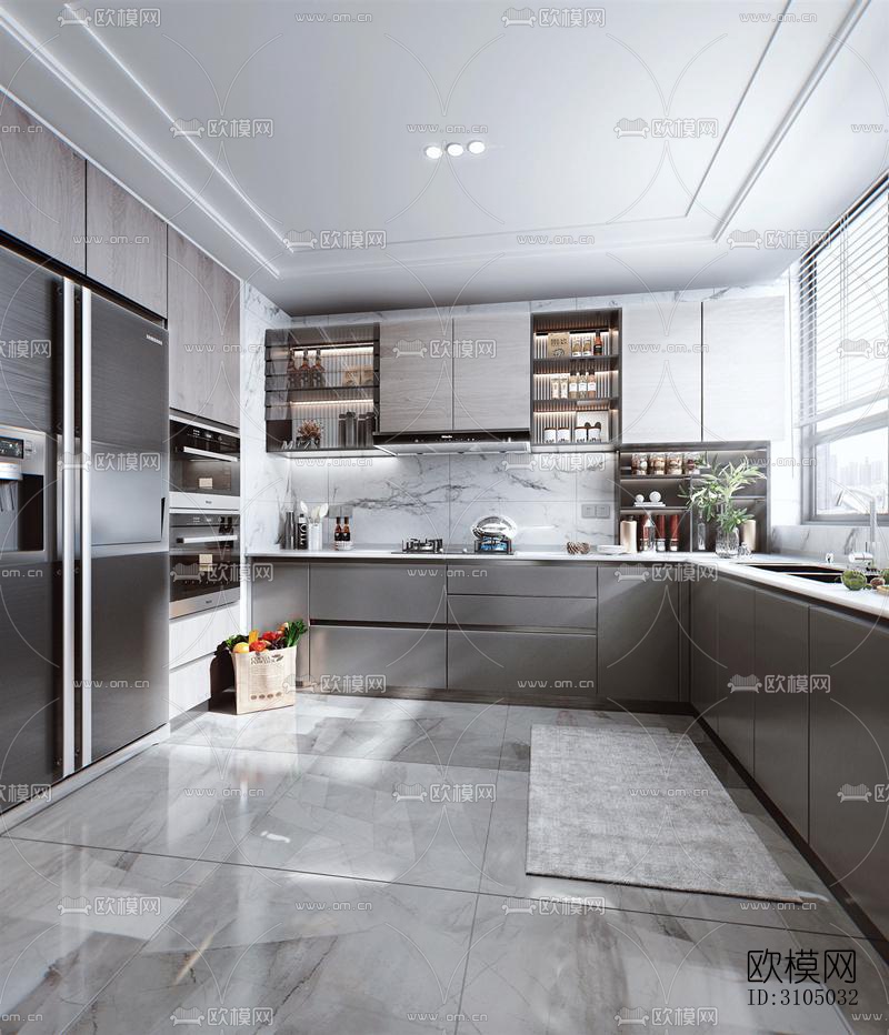 现代厨房效果图下载（渲染图1）