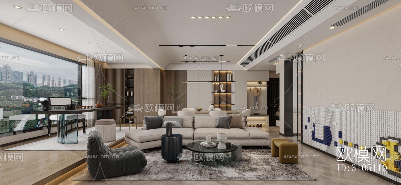 现代平层效果图下载（渲染图1）